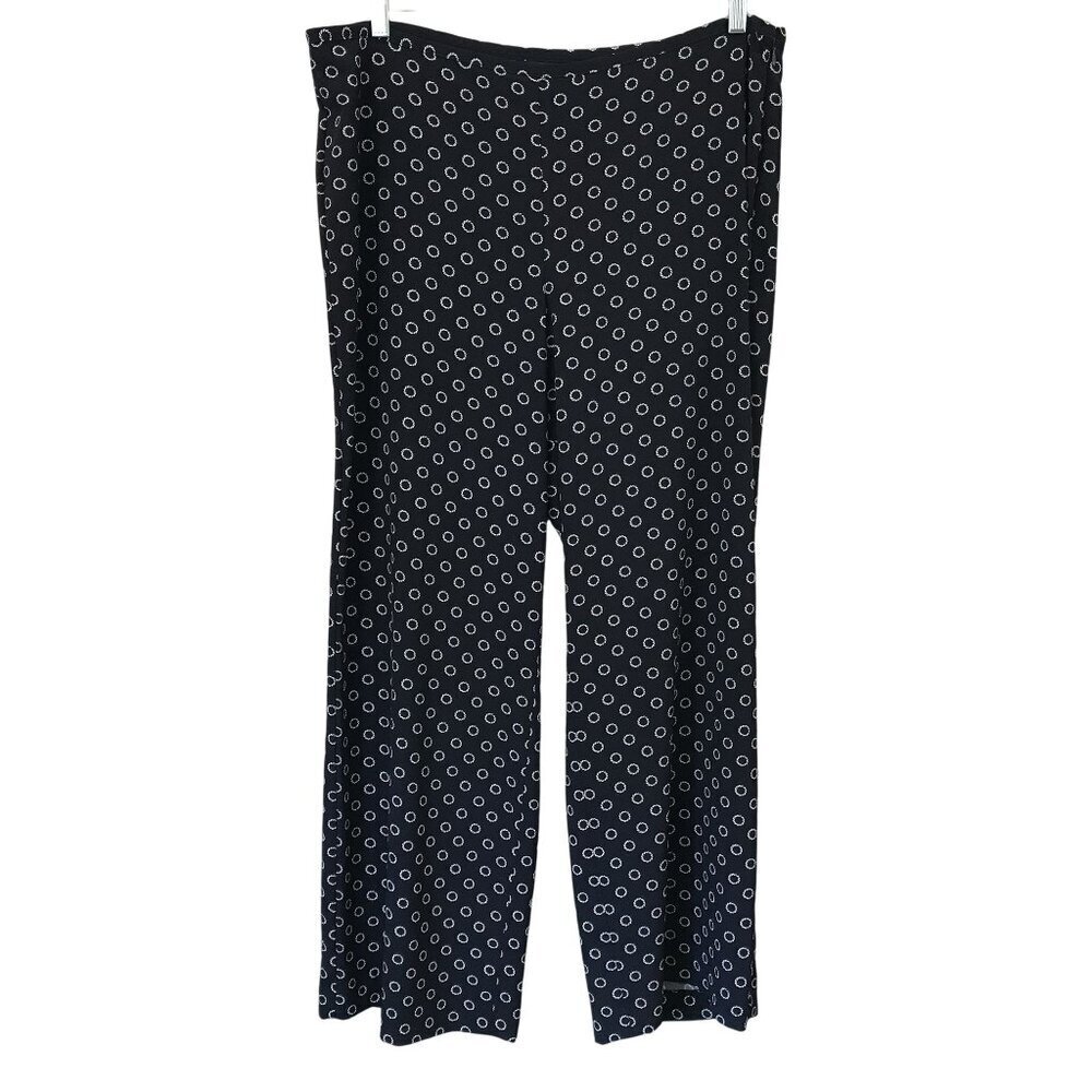 Talbots Size 16 indigo Lifesaver Print Wide-Leg Pants Blue White Nautical